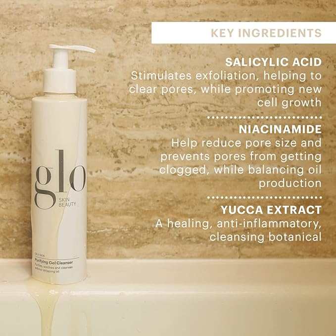 Glo Skin Beauty Purifying Gel Cleanser - Salicylic Acid + Niacinamide Face Wash Balances Skin, Targets Clogged Pores, Excess Oil & Breakouts - Gently Exfoliates & Minimizes Appearance of Fine Lines-Velvo Beauty