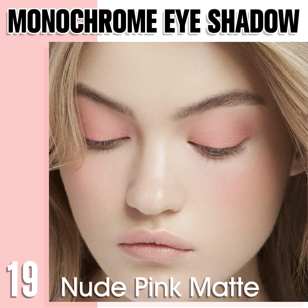Nude Pink Matte Eyeshadow Palette for Women, Single Monochrome Eye Shadow Makeup, Shiny Pressed Powder, Blendable Natural sombras para ojos, Holographic,Vegan,Travel -19-Velvo Beauty