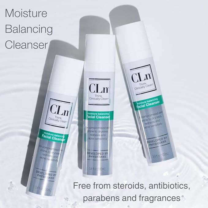 CLn® Facial Cleanser - Hydrating Facial Cleanser with Glycerin, For Skin Prone to Dryness, Eczema, Redness, Irritation & Acne Sensitivity, Fragrance-Free & Paraben-Free, 3.4 fl. oz.-Velvo Beauty