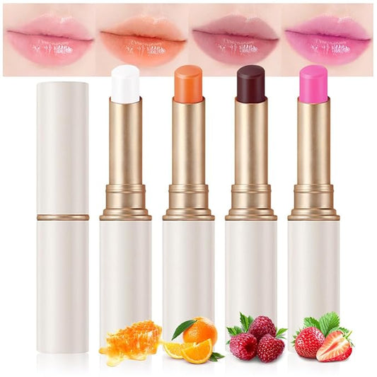 evpct 4Pcs Magic Color Changing Lipstick Long Lasting Waterproof 24 Hours Original for Women, Honey Orange Raspberry Strawberry Pink PH Mood Permanent Color Changing Lipstick Lip Balm, labial magico-Velvo Beauty
