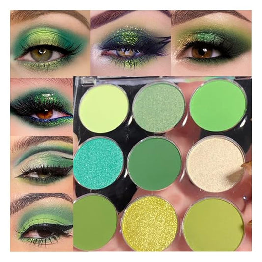 9 Colors Shimmer Matte Green Eyeshadow Palette. Highly Pigmented Light Green Eyeshadow Dark Green Eye shadow Paleta.Blendability Shiny Matte Green Makeup Powder Palet.paleta de sombras de ojos verdes-Velvo Beauty