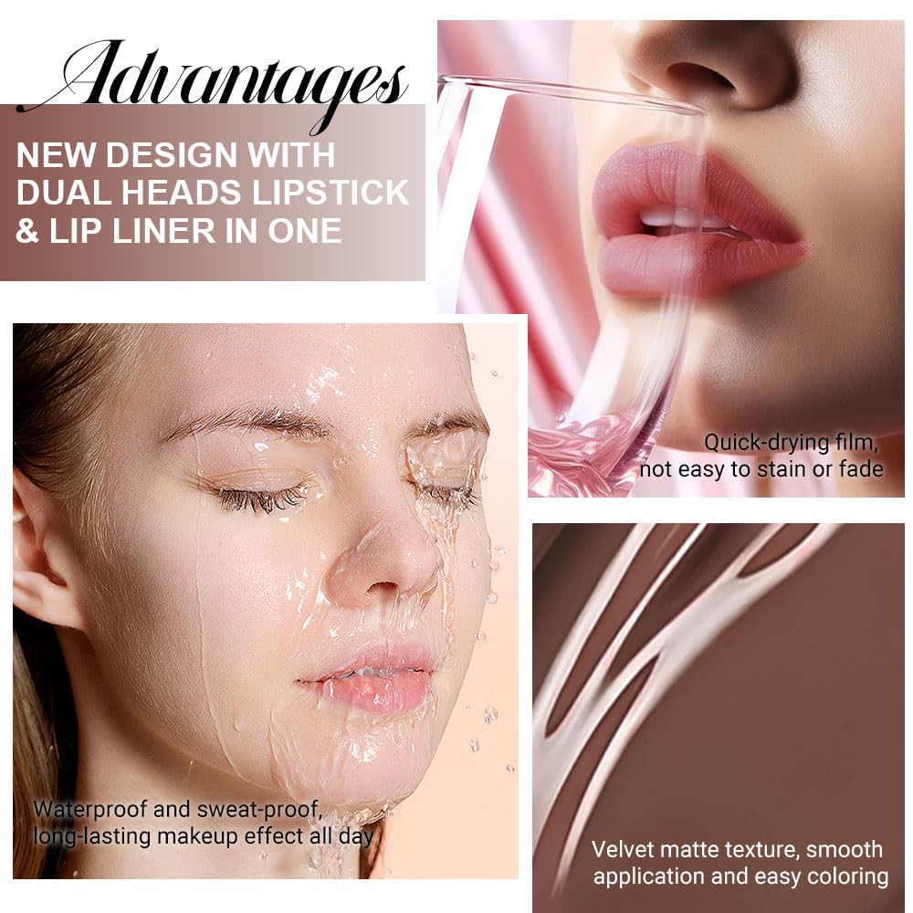 Kaely 2-in-1 Matte Lipstick and Lip Liner, Liquid Lip Stain Makeup for women Long Lasting Waterproof Smudge Proof, labiales matte mate larga duracion listip 24 hours originales, 25 Brown-Velvo Beauty