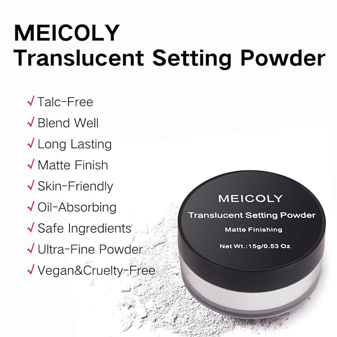 MEICOLY Talc-Free Setting Powder with Sifter,Long Lasting Loose Face Powder,Translucent Powder Colorset Powder,Matte Finishing White Face Paint Setting Powder for Halloween SFX Makeup,Oil Control-Velvo Beauty
