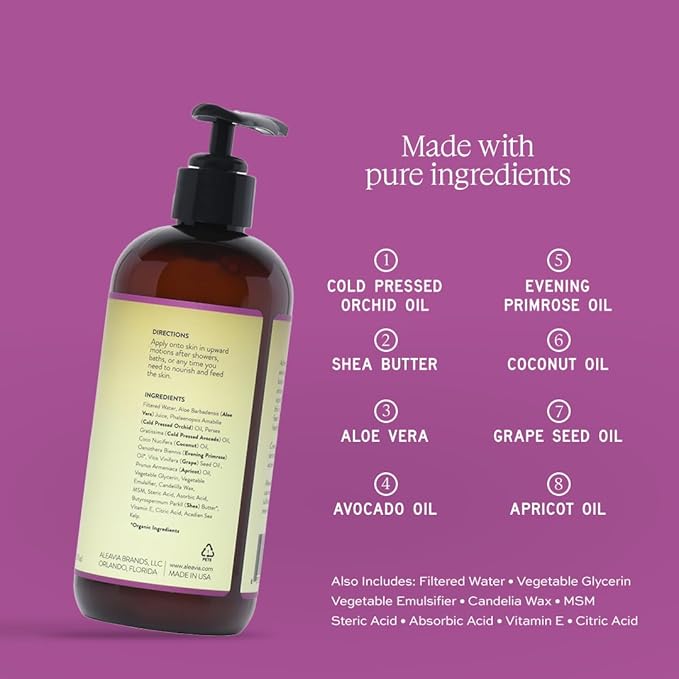 Aleavia Orchid Prebiotic Body Lotion – Lightly Scented, All-Natural Moisturizing Body Lotion with Organic Essential Oils for Soft, Smooth Skin – 12 Oz-Velvo Beauty
