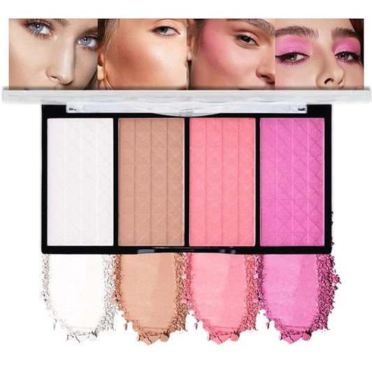 Matte Powder Blush Palette, 4 Colors Face Palette with White Highlighter, Brown Contour, Pink & Rose Pink Blush for Cheeks, Natural Lasting Makeup Palett for Women, Blus and Highlighter Pallet-Velvo Beauty