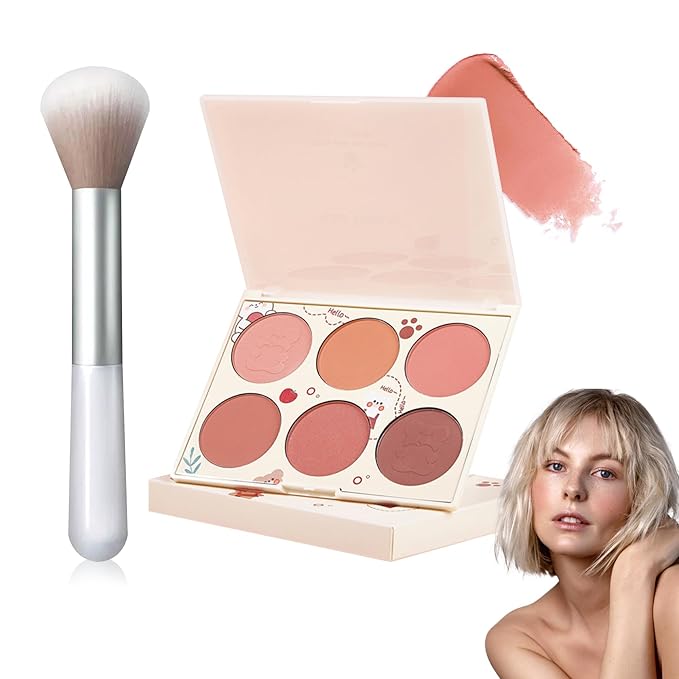 6 Colors Blush Palette,Matte Contour Makeup Blush for Cheeks,Waterproofing Highly Pigmented Face Cheek Blusher with Make Up Brush A3-Velvo Beauty