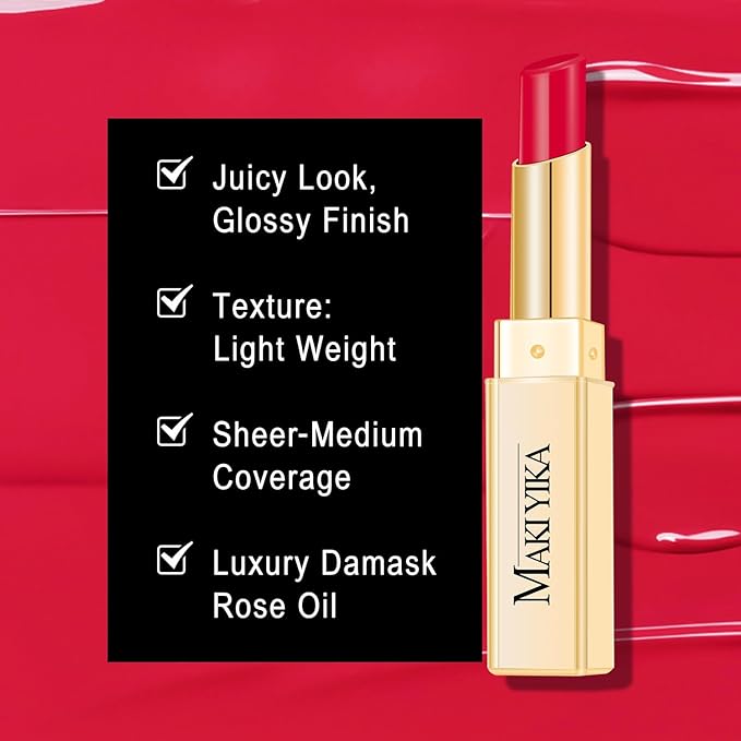 MAKI YIKA Moisture Red Lipstick for Women Hydrate Tinted Lip Balm for Dry Cracked Lips Weightless Glossy Lip Color Juicy Finish, MA066 Raspberry-Velvo Beauty