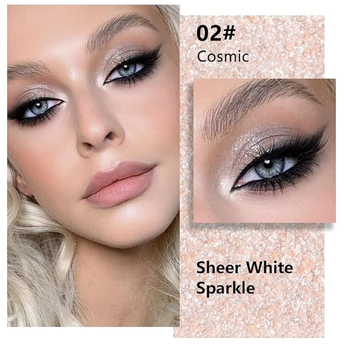Kaely Pressed Single Eyeshadow Makeup, Sheer White Sparkle Highly Pigmented Monochrome Eye Shadow Palette, Waterproof Neutral Powde Mini Eyeshadow, sombras para ojos, Lightweight Blendable, 02