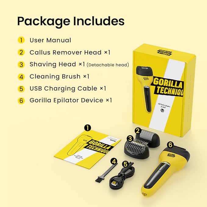 Gorilla Technique 3-in-1 Epilator 2000V, Facial & Body Hair Removal Device, Pain Relief Roller, Cordless Rechargeable Electric Tweezers & Shaver & Callus Remover, Women & Men, Korean Skin Care - 2000V-Velvo Beauty