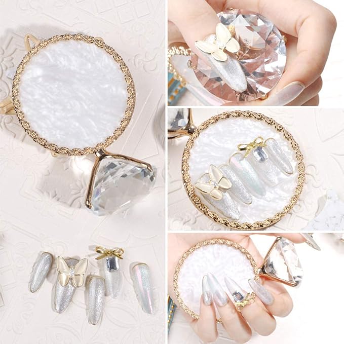 Golden Edge Resin Nail Art Palettes with Diamond Base Nail Mixing Palette Polish Color Mixing Plate Nail Holder Display Cosmetic Makeup Palette Tray Accessories-Velvo Beauty
