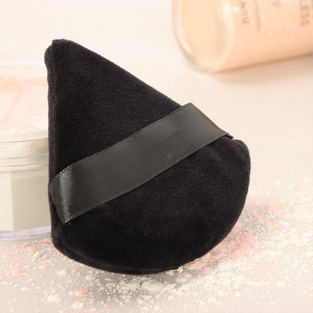 Ocim 10Pcs Triangle Powder Puffs for Face Powder,Soft Velour Triangular Beauty Puff,Makeup Pressed,Baking & Setting Powder Sponge Applicator Pads with Case,Black-Velvo Beauty