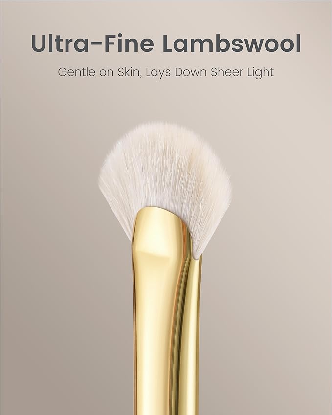 Desert Oak Series Mini Fan Brush - Ultra-Fine Goat Hair for Precision Highlighting, Flat Fan Shape Targets Cheekbones/Nose Bridge, Ebana Bubinga Handle & Brass Ferrule (CM 166)-Velvo Beauty