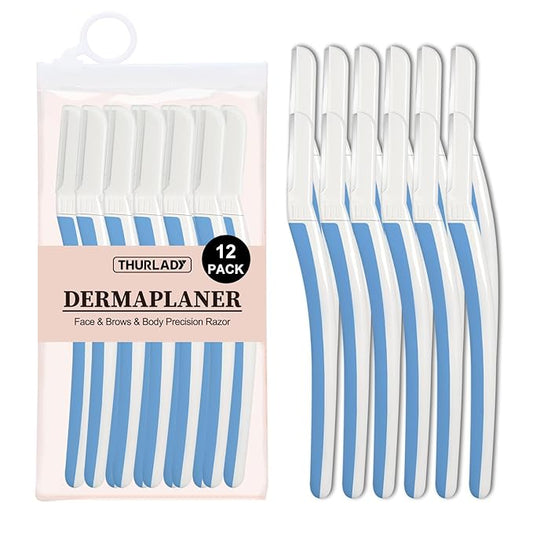 Face Razors for Women, Dermaplane Razor for Women Face, Eyebrow Razor, Dermaplaning Tool, Skin Safe Microblades, Peach Fuzz Remover (12ct, Aegean Frost)-Velvo Beauty