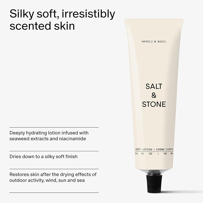 Salt & Stone Body Lotion for Women & Men| Scented Daily Body Lotion | Hydrates, Nourishes & Softens Skin | Restores Dry Skin | Fast-Absorbing | Cruelty-Free & Vegan (100 ml) (Neroli & Basil)-Velvo Beauty