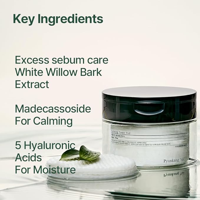 Pyunkang Yul PKY Calming Toner Pad with Tea Tree, 5 Hyaluronic Acids, Removes Dead Skin Cells, Moisturizes, Korean Face Skin Care, Acne Prone & Sensitive Skin, Double-Sided Pad 7.7 fl.oz 70ea-Velvo Beauty