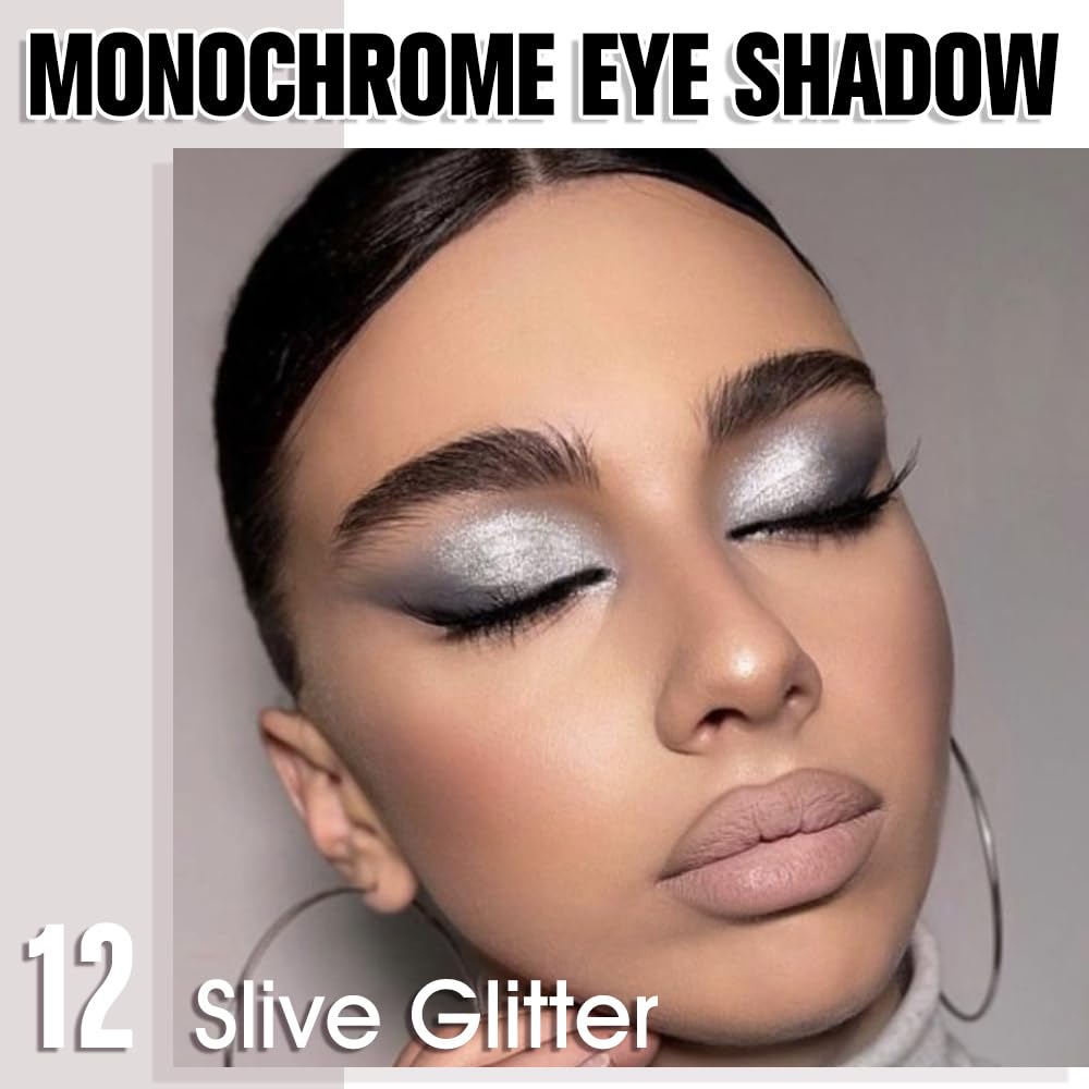 Slive Glitter Eyeshadow Palette for Women, Single Monochrome Eye Shadow Makeup, Shiny Pressed Powder, Blendable Natural sombras para ojos, Holographic,Vegan,Travel -12-Velvo Beauty