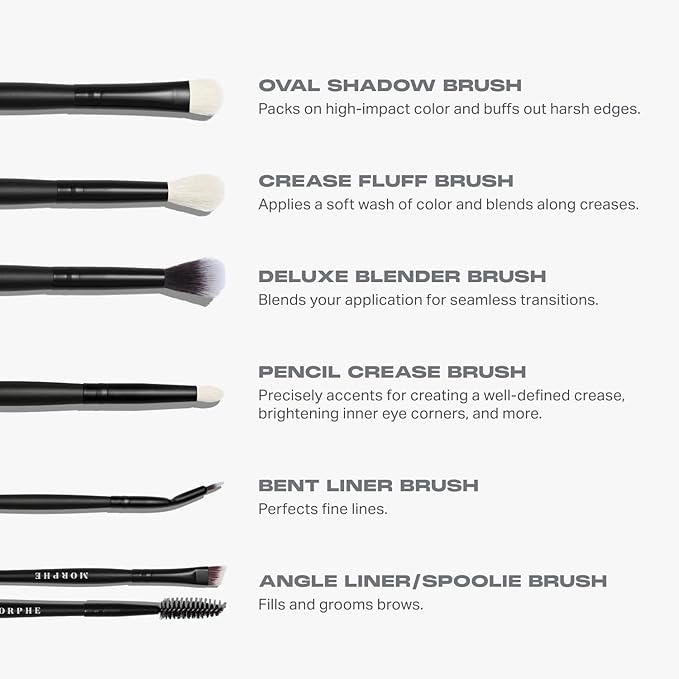 Morphe Eye Stunners Brush Set - 6 Piece Eyeshadow Brush Set - Lining, Blending & Angled Eyeshadow Brushes - Made with Natural & Synthetic Bristles and Includes Makeup Brush Case (6 Count)-Velvo Beauty