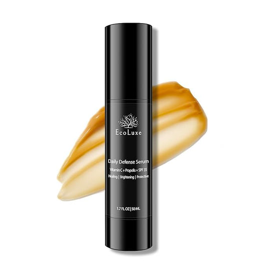 Vitamin C & Propolis Serum with SPF 35 – Daily Defense Brightening & Hydrating Antioxidant Face Serum for Sensitive Skin, Anti-Aging & Sun Protection-Velvo Beauty