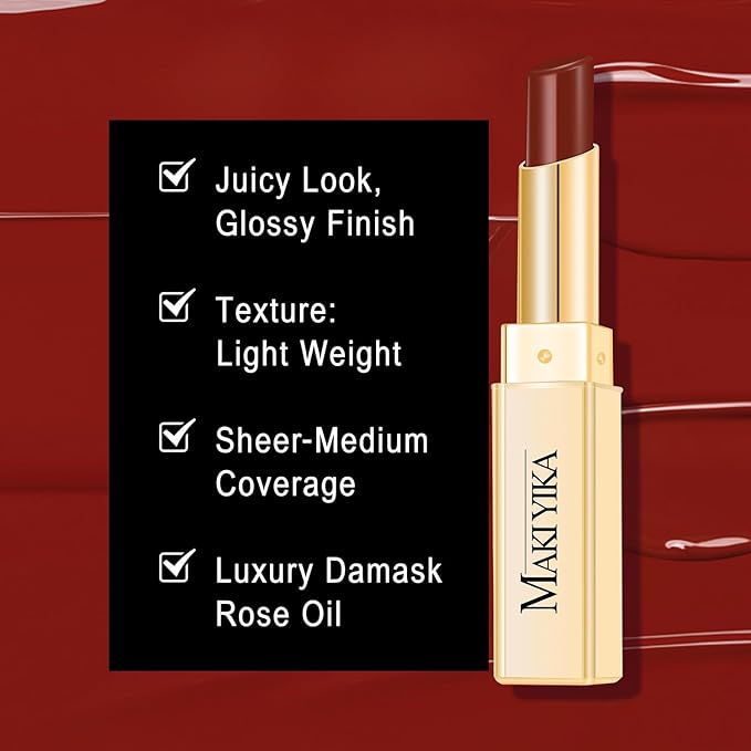 MAKI YIKA Moisture Dark Red Lipstick for Women Hydrate Lip Balm for Dry Cracked Lips Weightless Glossy Lip Color Juicy Finish,MA052 Dark Time-Velvo Beauty
