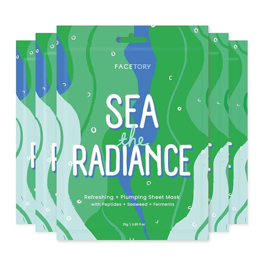 FACETORY K Beauty Face Mask Skin Care - SEA THE RADIANCE PLUMPING Sheet Mask with Peptides & Seaweed Extract | Hydrates, Firms, Rejuvenates (5 Pack)-Velvo Beauty
