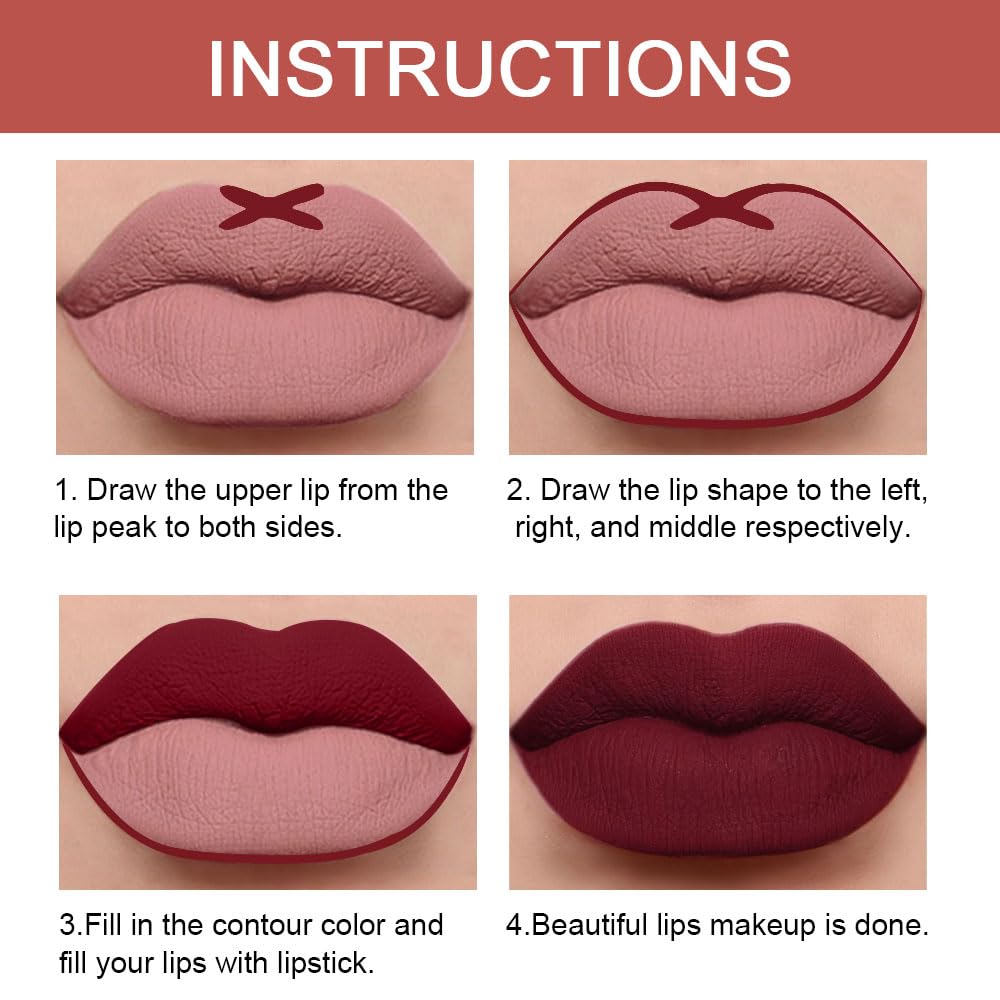 Kaely 2-in-1 Dark Wine Red Lip Liner & Lipstick Set Kit for Women, Matte Lips Kit with Lip Liner Lip Stains Long Lasting Waterproof 24 Hour Lipstick and Lip Liners Combo Lipliners Pencil Set 09-Velvo Beauty
