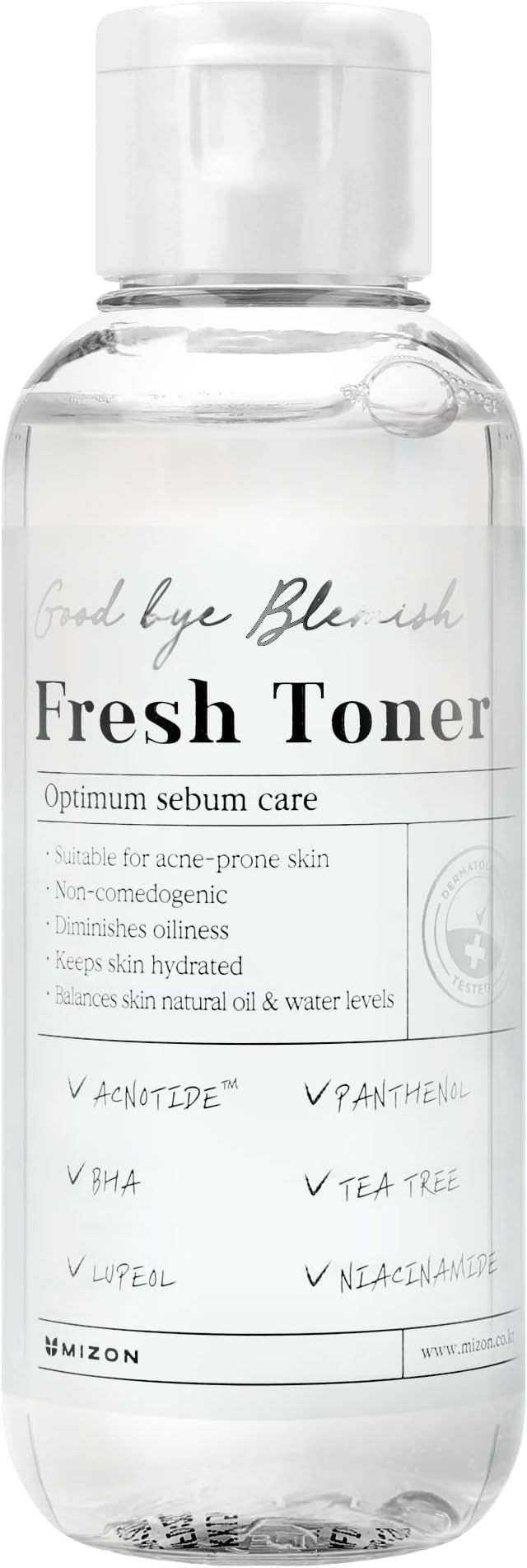 MIZON Goodbye Blemish Fresh Toner, BHA, Niacinamide for Excessive Sebum, Troubled Skin, Acne Treatment, Breakout Treatment, Korean Skincare, Acne Spot Treatment, Smooth Skin (120ml/4.05 fl. oz.)-Velvo Beauty