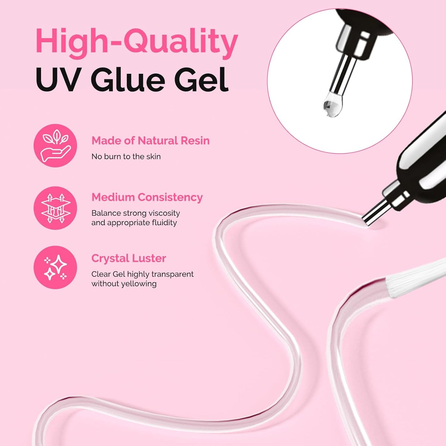 MelodySusie 2Pcs Nail Rhinestone Glue, 3D Gel Nail Art Design Strong Adhesive Nail Gem Glue with Brush Pinpoint Nail Charms Gems Jewelry Decoration DIY Manicured at Home Cured Need-Velvo Beauty