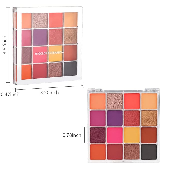 16 Girds Colorful Matte Shimmer Eyeshadow Palette for Eye Makeup,High Pigmented Eye Shadow Primers Powder Palet de sombras de ojos-Glitter Color#-Velvo Beauty