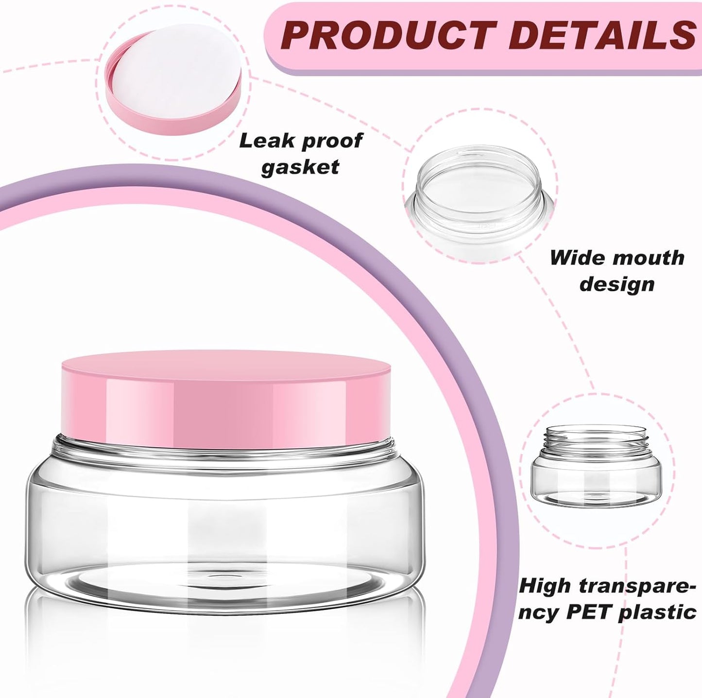 Tessco 24 Pack Plastic Jars with Lids Labels Empty Clear Plastic Jars Round Refillable Cosmetic Containers Body Butter Containers Bulk Sugar Scrub Bottle for Make Up(5 oz,Clear, Pink)-Velvo Beauty