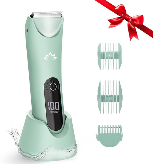 Lanumi Bikini Trimmer Women Rechargeable Body Hair Trimmer Electric Shaver Pubic Hair Grooming Kit with Charging Dock IPX7 Waterproof Wet/Dry Use (Green)-Velvo Beauty