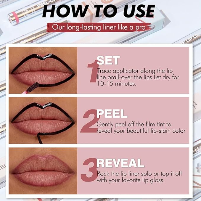 2 Pcs Matte Liquid Lip Stain Peel Off Lip Liner, Long Lasting Lip Tattoo, Waterproof & Transfer-Proof Lip Liner Peel Off Lip Gloss for All Skin Types. 0.12 fl oz #02+#03-Velvo Beauty