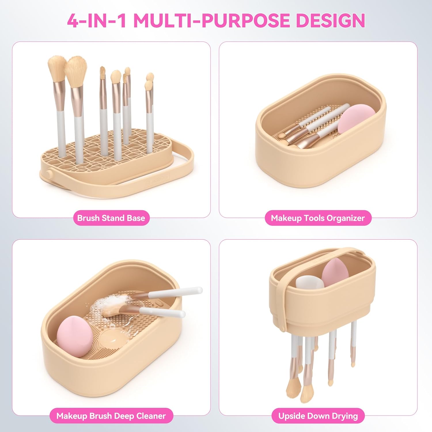 Makeup Brush Cleaner Mat 3 in 1 Makeup Brush Holder Silicone Makeup Brush Drying Rack Make Up Brush Cleaning Bowl Make Up Brush Cleaner Pad Cosmetic Storage Box Cleaning Tool for Sponge Powder Puff-Velvo Beauty
