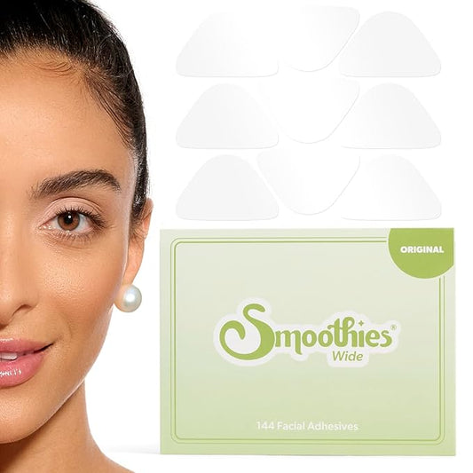 Smoothies Wide Wrinkle Patches for Face Overnight - Facial Patches for Elevens, Crows Feet and more, 144 Facial Adhesives per Box - Face Tape, Made in the USA-Velvo Beauty