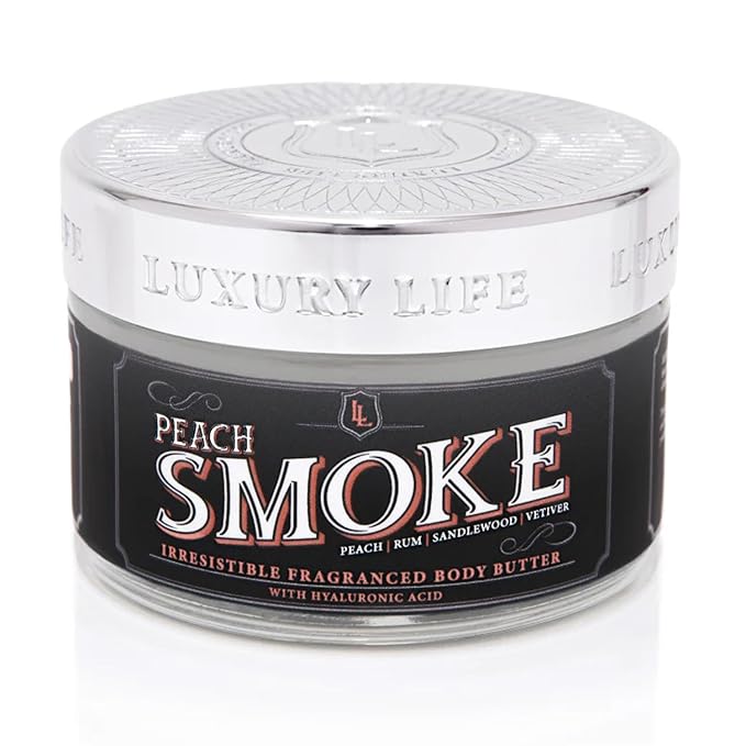 LUXURY LIFE BUTTER - Irresistibly Scented Body Butter with Hyaluronic Acid for Ultimate Moisture. Luxurious Natural Fragrance. Hydrates for a Non-Greasy Glamorous Glow, Peach Smoke, 5 oz.-Velvo Beauty