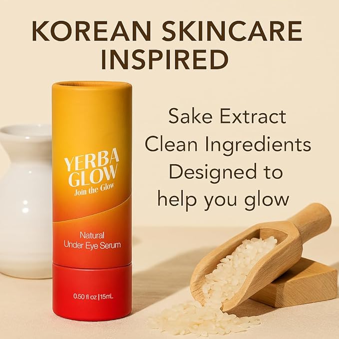 Caffeine Eye Cream – Yerba Glow Natural Under Eye Serum for Dark Circles, Puffiness & Fine Lines – Clean Hydrating Formula with Yerba Mate, Sake & Hyaluronic Acid-Velvo Beauty