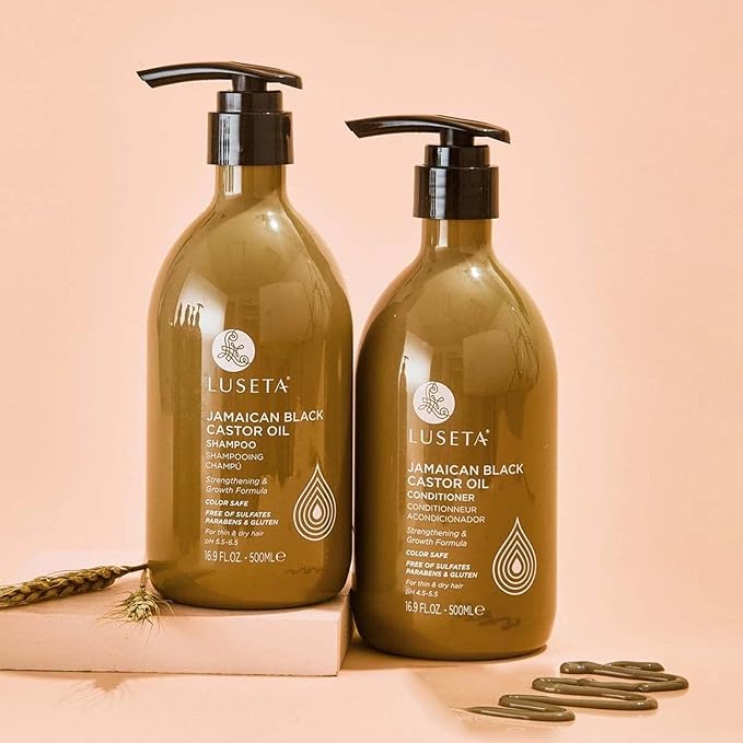 Luseta Castor Oil Shampoo and Conditioner Set Strengthen and Cleanse Thin Hair Restore Damaged Hair Sulfate Free for Men & Women 16.9oz*2-Velvo Beauty