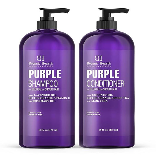 Botanic Hearth Purple Shampoo And Conditioner Set | For All Shades Of Blonde, Silver And Gray Hair | Enhances Highlights | Sulfate Free, Paraben Free, 16 Fl Oz Each-Velvo Beauty