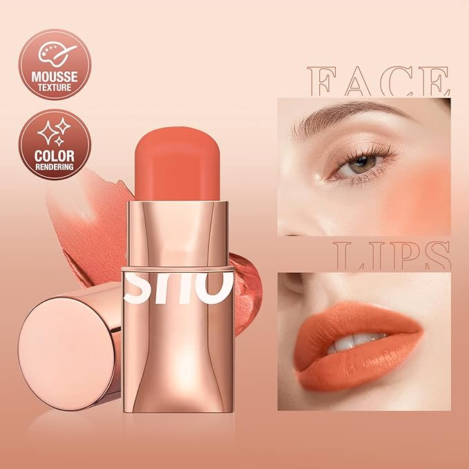 Cream Blush Stick for Cheeks Makeup, Waterproof Face Blush Stick Multi-Use Lip and Cheek Tint, Matte Finish Easy to Blend Lightweight Natural Cream Blusher Makeup for All Skin Tones-Orange-Velvo Beauty