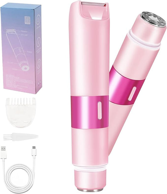 Bikini Trimmer for Women, 2 in 1 Electric Razor with LED Light, Body Facial Hair Remover, Type-C Charging, Wet/Dry Use for Smooth Skin-Velvo Beauty