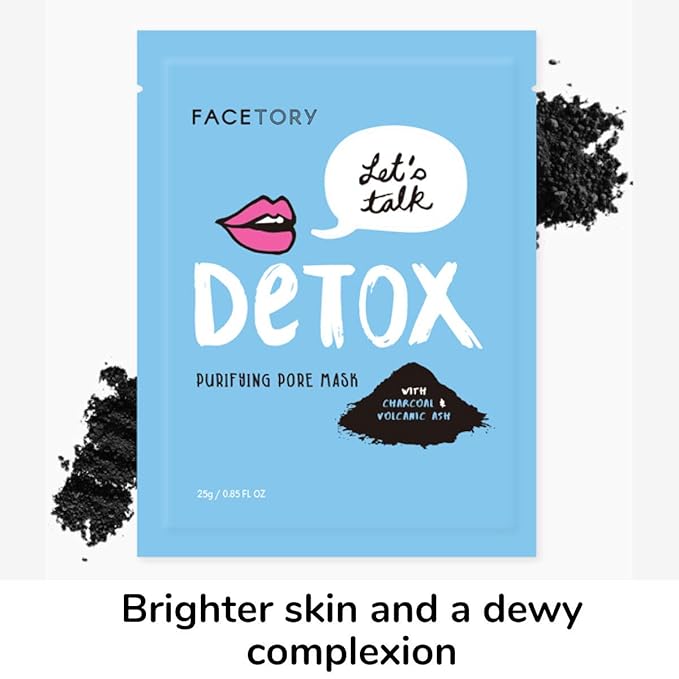 FACETORY K Beauty Face Mask Skin Care - LET'S TALK DETOX PURIFYING Sheet Mask with Charcoal & Volcanic Ash | Pore Refining Charcoal Face Mask (10 Pack)-Velvo Beauty