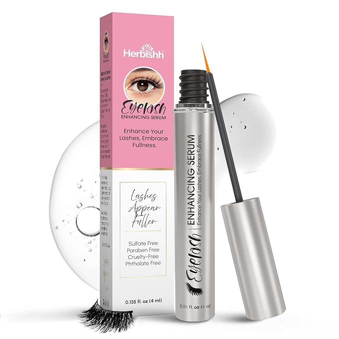Herbishh Eyelash Enhancing Nourishing Serum for Longer, Thicker Lashes, Safe for Lash Extensions, Fragrance-Free Lash Serum, Sulfate-Free, Travel-Friendly, 0.135 fl. oz-Velvo Beauty