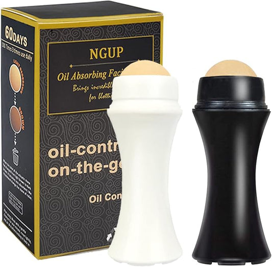 2Pcs Volcanic Face Roller Oil Control On The Go Oil-Absorbing Blotting Tool Natural Volcanic Roller Stone Ball (Black and White)-Velvo Beauty