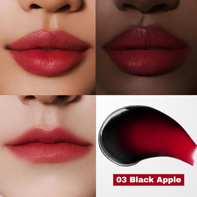 MILKTOUCH Black Peel Off Lip Tattoo - Long-Lasting Matte Lip, Waterproof & Transfer-Proof, Highly Pigmented, Stay-On-All-Day Lip Tint Stain (4.5g) #03 Black Apple-Velvo Beauty