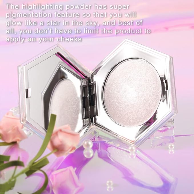Pearl White Shimmer Glitter Highlighter Highlight Makeup Contour Powder,Silver Face Highlighter, Highlighter+Makeup iluminadores Illuminator Make Up (Shiny Silver)-Velvo Beauty