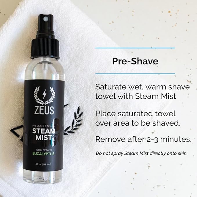 ZEUS 100% Natural Eucalyptus Oil Steam Mist, Aromatherapy Spray for Shower, Sauna, Bath & Pre-Shave, Nasal Relief & Spa-Inspired Refreshment (Made in USA) 4 oz.-Velvo Beauty