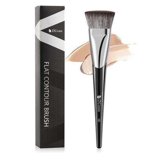 DUcare Foundation Brush Contour Bronzer Self Tanner Makeup Brushes for Liquid Makeup Flat Top Professional Buffing Blending Mineral Powder Face Brush, Black-Velvo Beauty