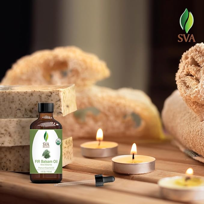 SVA Fir Balsam Essential Oil Organic – 4 Fl Oz – 100% Natural Organic Fir Oil - for Diffuser, Hair Care, Face, Skin Care, Aromatherapy, Scalp and Body Massage, Soap and Candle Making – with Dropper-Velvo Beauty