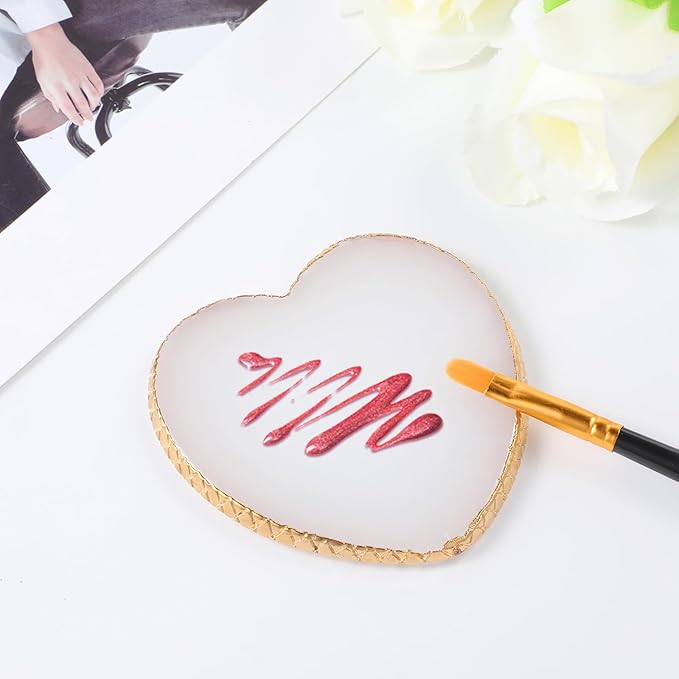 Resin Nail Art Palette, Makeup Palettes Nail Mixing Palette Polish Color Mixing Plate Golden Edge Heart Shaped Nail Art Display Holder Display Board Heart Shape Cosmetic Mixing Tools-Velvo Beauty