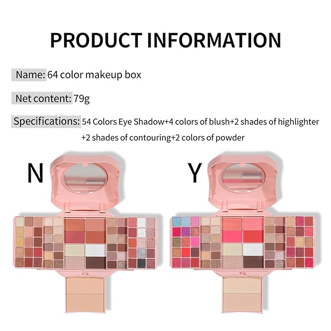 Makeup Eyeshadow Palettes,64 Colors Protable Multifunction Blush Highlighter Contour Palettes with Matte Shimmer Pearl Makeup Effect for Daily Party Makeup - High Pigment Waterproof #6-Velvo Beauty