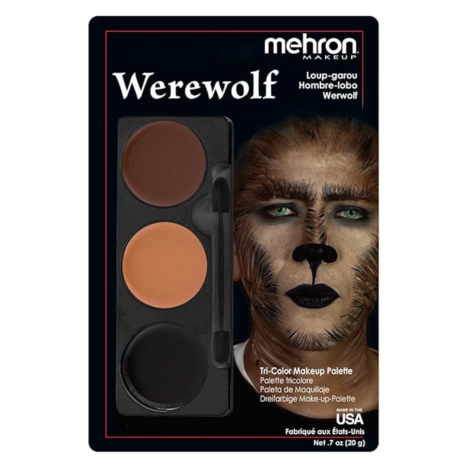 Mehron Makeup Tri-Color Character Makeup Palette | Halloween, Special Effects and Theater Cream Makeup FX Palette | Face Paint Makeup .7 oz (20 g) (WEREWOLF)-Velvo Beauty